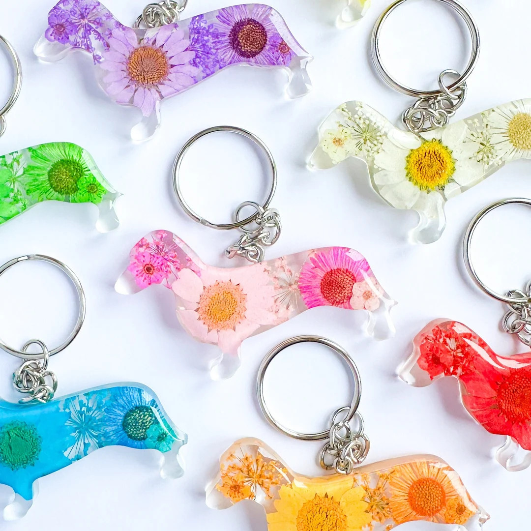 Flower Resin Dachshund Keyring, Dachshund Gift, Sausage Dog Gift, Birthday Gift, Gift for Her, Re... | Etsy (US)