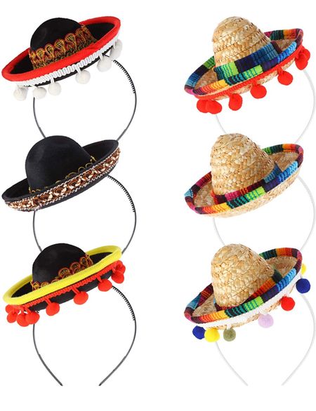 6 Pcs Mini Mexican Sombrero Hats Cute Straw Sombreros Mini Fun Fiesta Straw Hat Mini Mexican Sombrero Party Hats Decorations for Fun Fiesta Hat Party Supplies, Mexican Theme Decorations