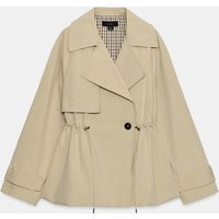 Zara - Double-Breasted Drawstring Trench Jacket - Ecru / Beige - L - Woman | Zara US