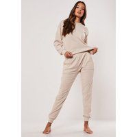 Ivory Rib Soft Touch Loungewear Tracksuit | Missguided (US & CA)