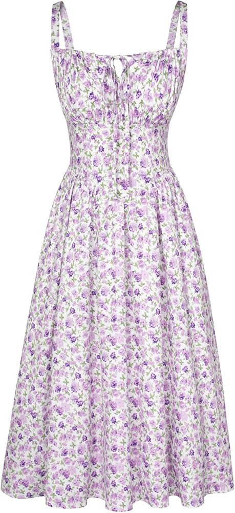 Scarlet Darkness Floral Printed Corset Dress Ruched Bust Cami Dress Flowy Sundress | Amazon (US)