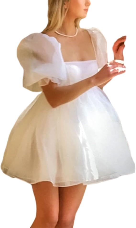 Women's Puff Sleeve Tulle Princess Dress Off Shoulder Square Collar Mini Dress Puffy Mesh Party P... | Amazon (US)