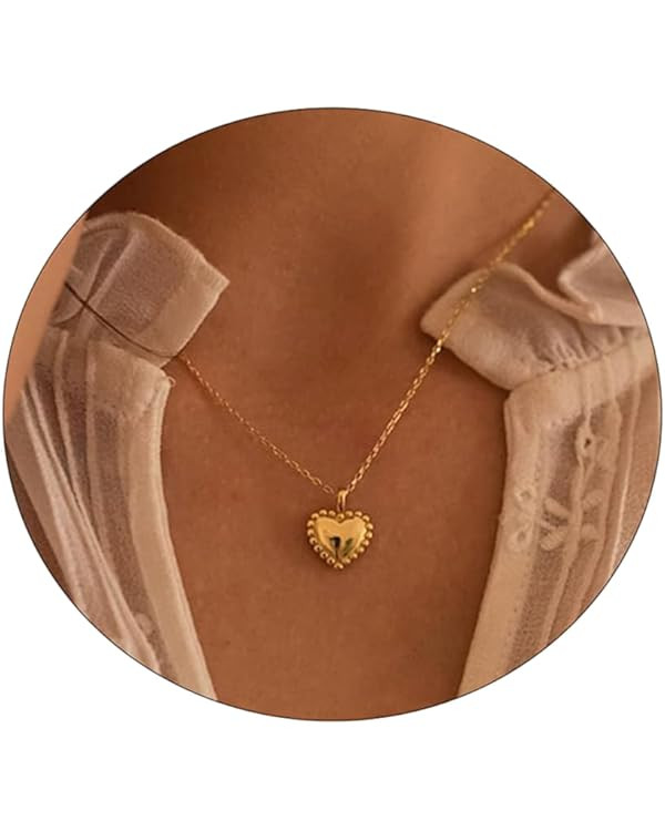 Dainty Heart Necklace for Women, 14k Gold Plated/Rose Gold/Silver Tiny Cute Heart Pendant Necklac... | Amazon (US)