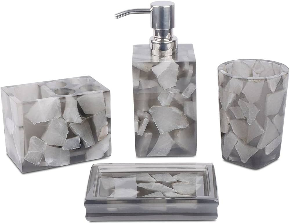 AIMONE Bathroom Accessories Set - 4 Pcs Grey Marble Bathroom Sets - Includes Soap Dispenser, Toot... | Amazon (US)