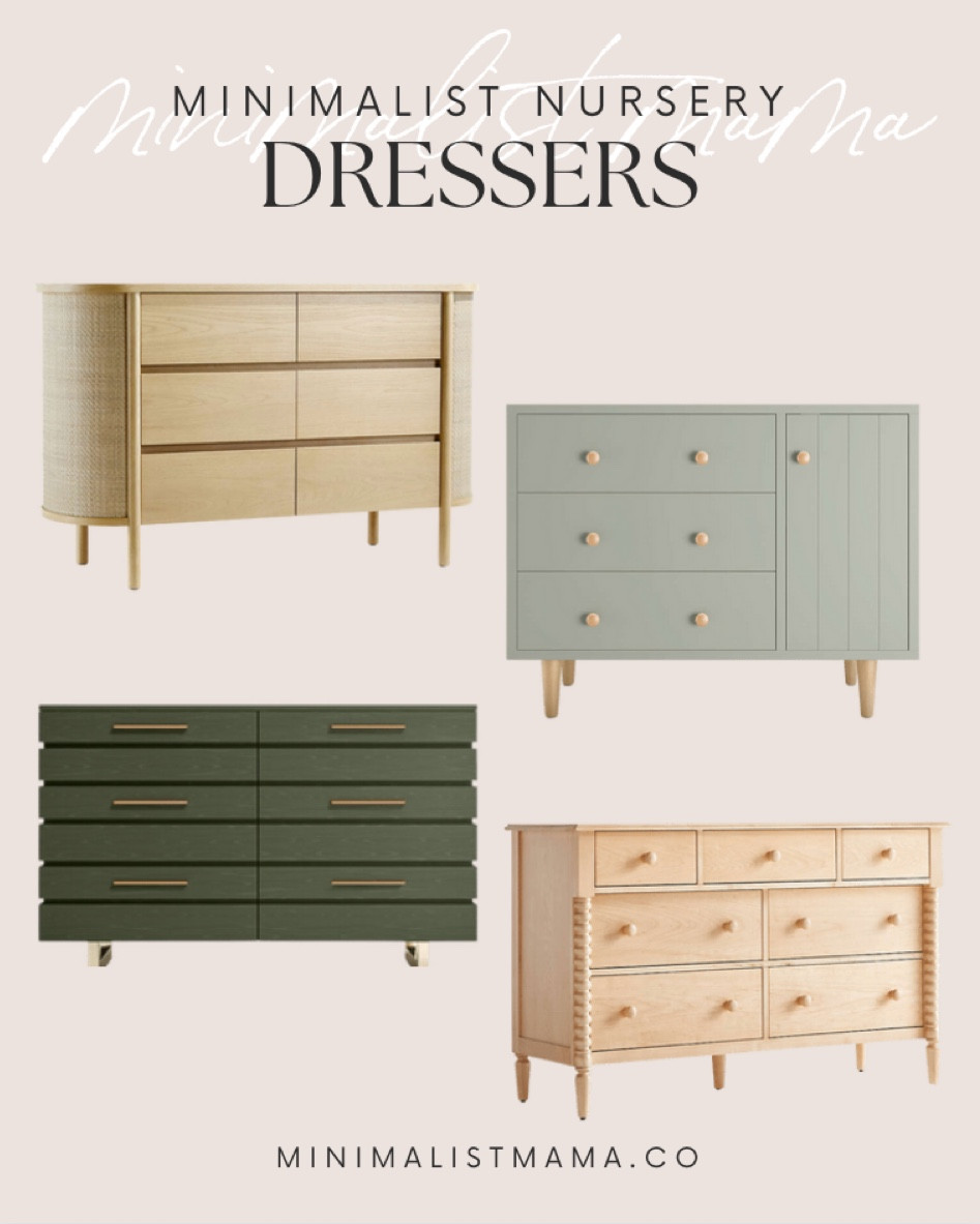 Minimalist nursery dressers include Jenny Lind Kids Wide Maple Dresser, Finn Kids Wide Sage Green Dresser, Kids Jewel Wide Dark Green Dresser, and Kids Canyon Natural Wide Dresser by Leanne Ford.

Nursery decor, minimalist nursery decor, minimalist dresser, minimalist nursery, neutral nursery, neutral nursery decor, neutral nursery decor

#LTKbaby #LTKhome #LTKkids