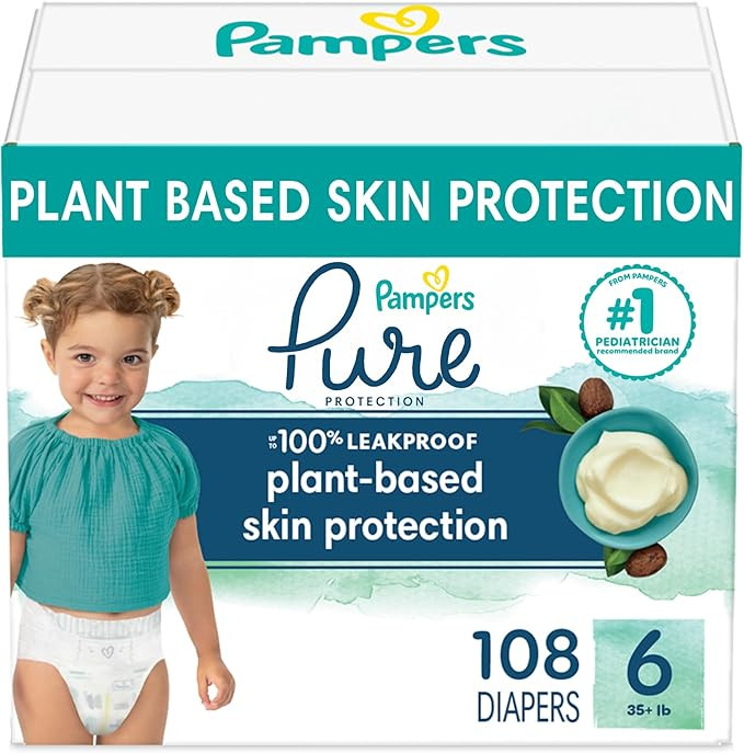 Pampers Pure Protection Diapers - Size 6, One Month Supply (108 Count), Hypoallergenic Premium Di... | Amazon (US)