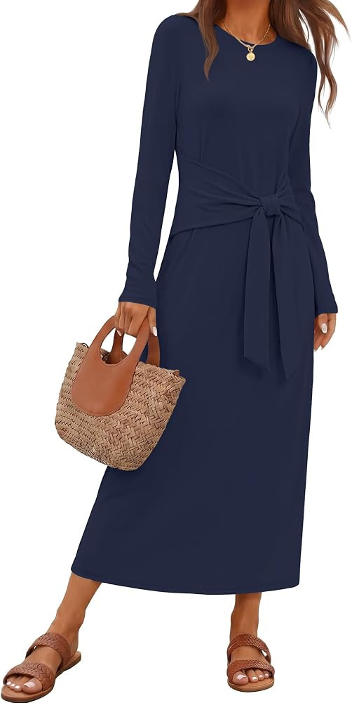 MEROKEETY Women's Fall Long Sleeve Casual T Shirt Work Maxi Dress | Amazon (US)