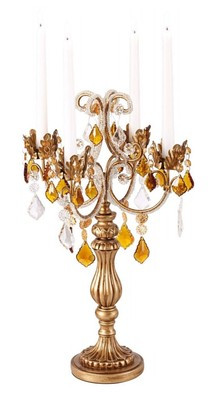 VTG Hollywood Regency Candelabra Holds 4 Tapers Amber Crystal-Like Accents 20”H | eBay US