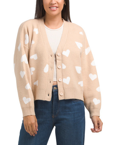 Long Sleeve Heart Print Cardigan Sweater | TJ Maxx