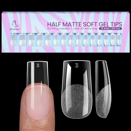 BTArtbox Square Gel Nail Tips - 320pcs Press on Nails Medium, Pre-shape Half Matte Clear False Tips, Full Cover Acrylic Fake Nails For Nail Extension, Home DIY Nail Salon 16 Sizes | Amazon (US)