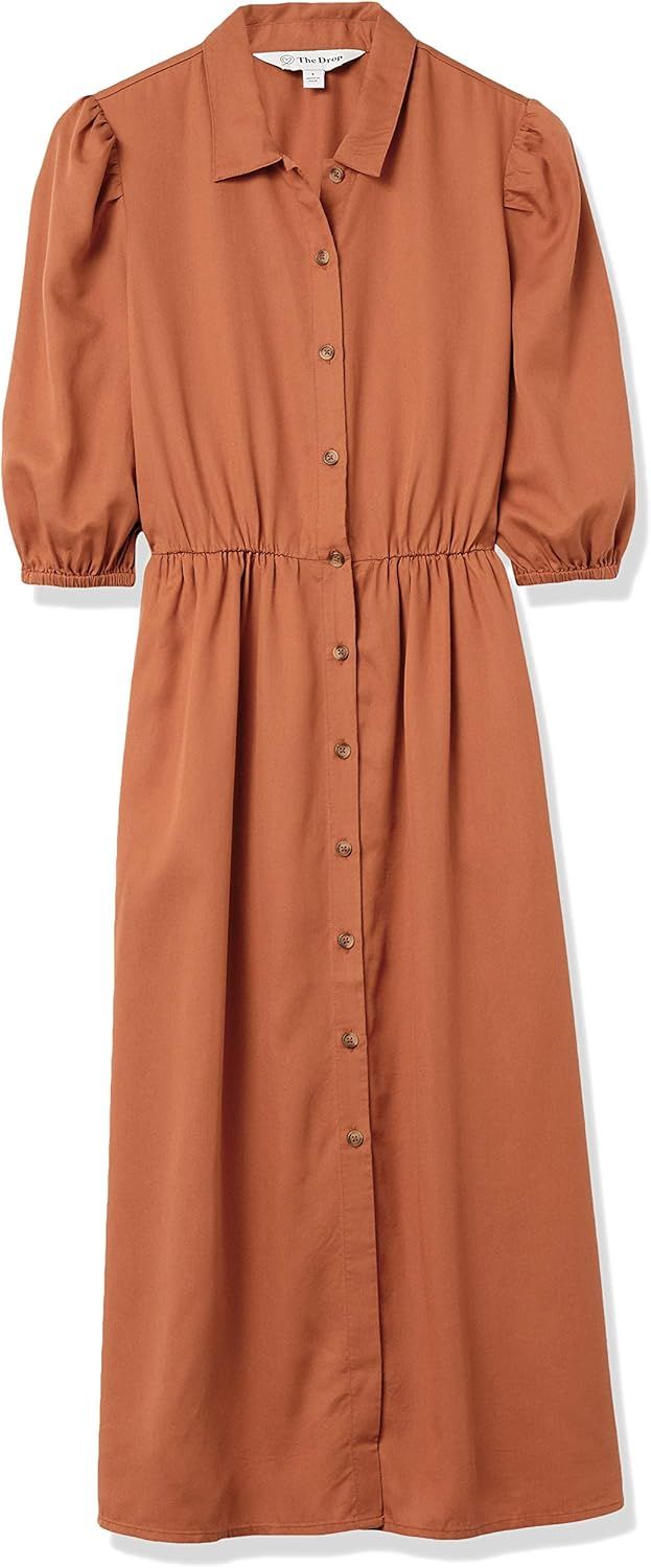 The Drop Women's Ellen Puff-Sleeve Open Back Midi Shirt Dress | Amazon (US)