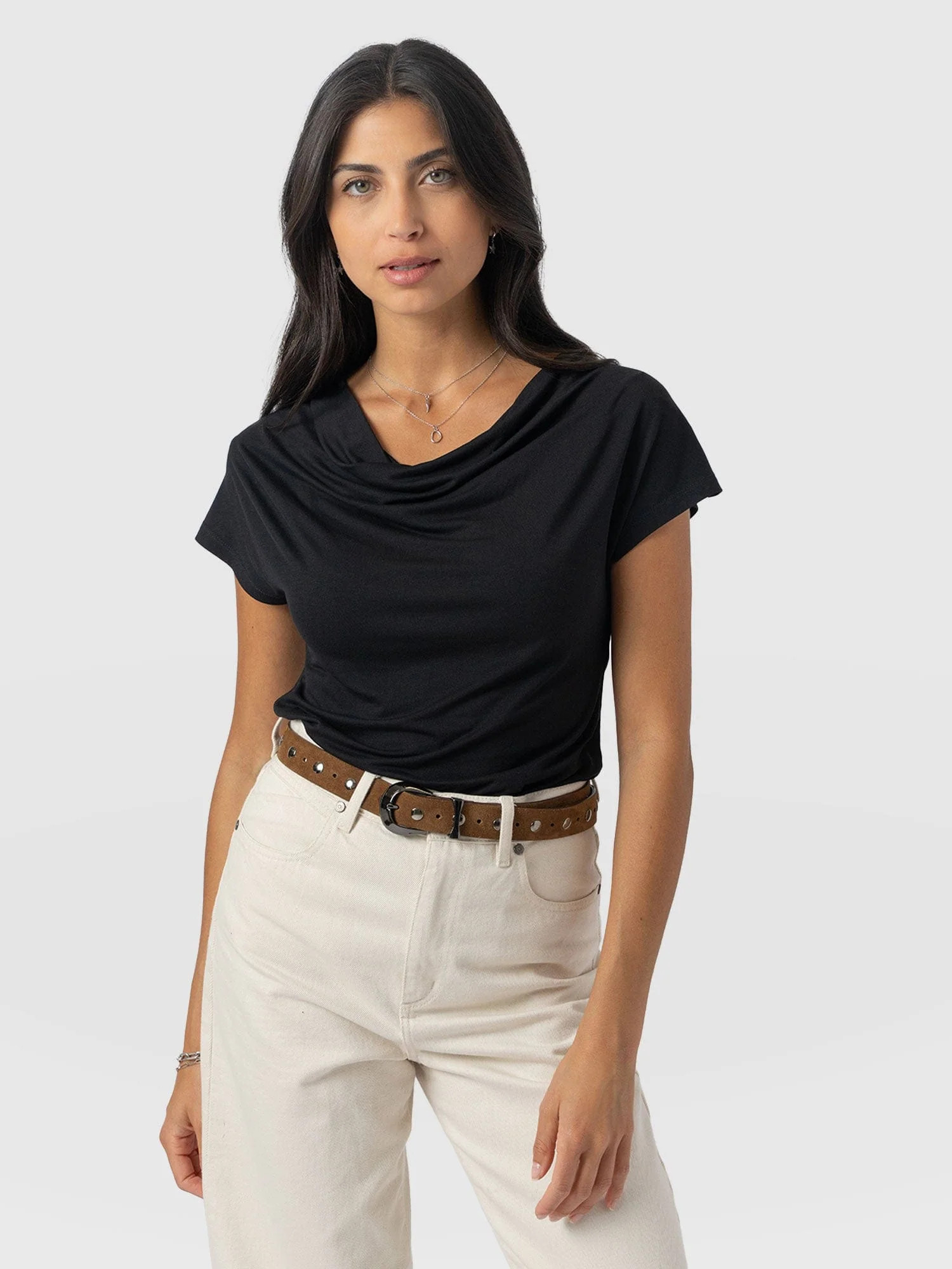 Cowl Neck Tee - Black | Saint + Sofia UK