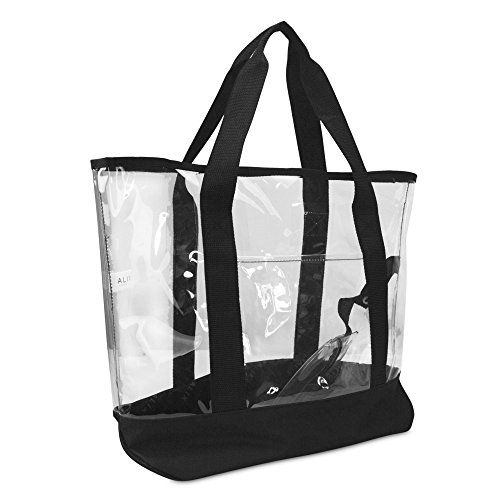 Clear Tote Bag - Zipper Closure, Long Shoulder Strap, Fabric Trimming. (Black) | Amazon (US)