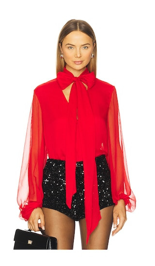 Solace Tie Front Blouse in Deep Red | Revolve Clothing (Global)