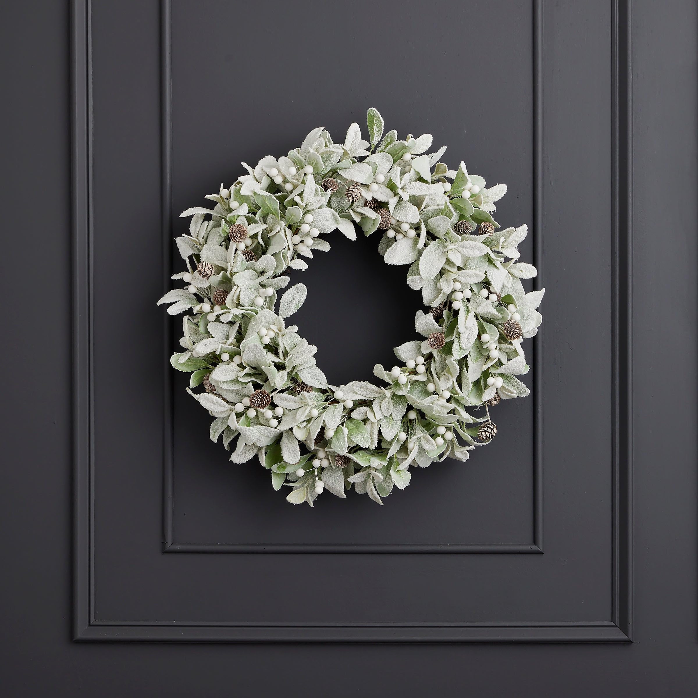 Seasonal LLC Snowy Lambs Ear and Holly Berry 24in Wreath-White | Amazon (US)