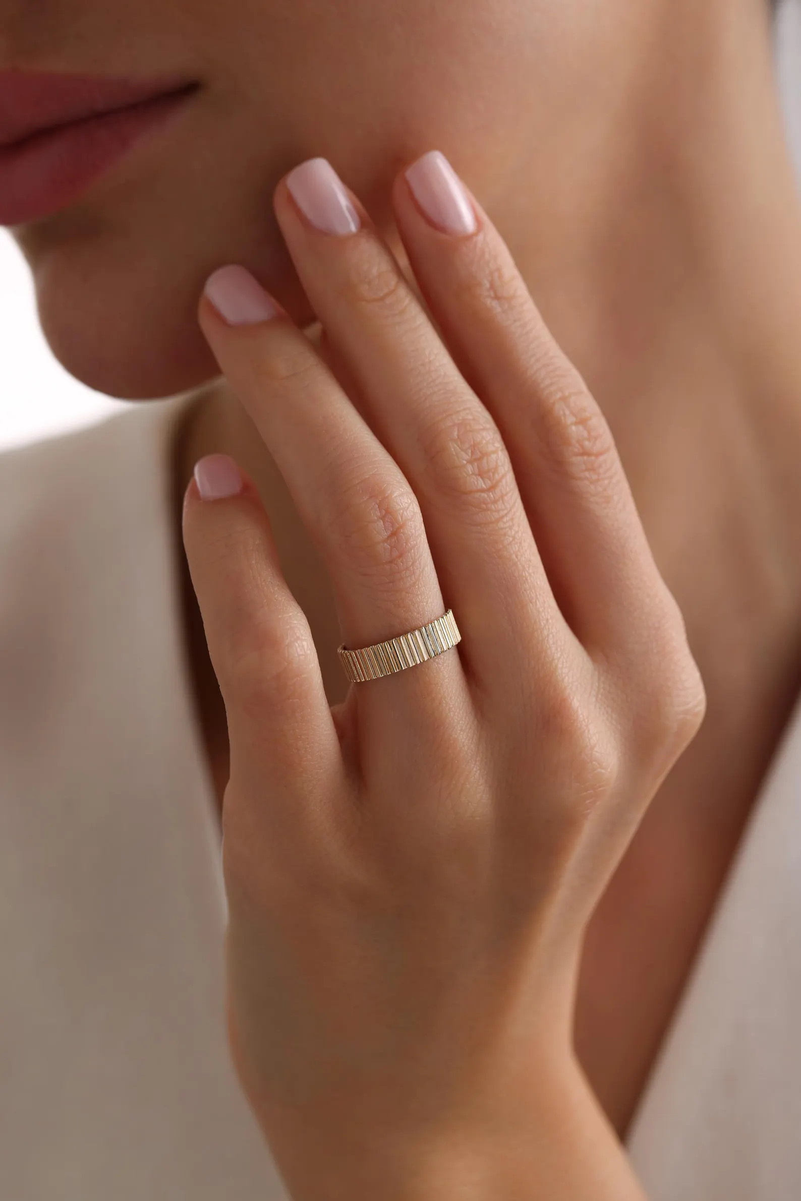 14k or 18k Gold Ribbed Band, Plain Gold Ring, Thick Gold Stacking Ring, Ribbed Texture, Minimalis... | Etsy (US)