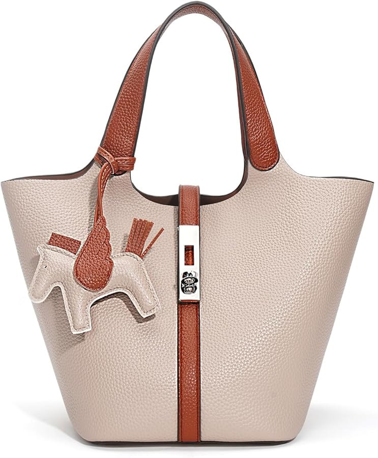 Tote Bag for Women Vegan Leather Bucket Purse for Women Top Handle Handbag Shoulder Bag with Deta... | Amazon (US)