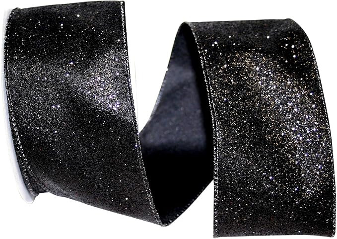 Reliant Ribbon Glitter Lame Wired Edge Ribbon, 2-1/2 Inch X 10 Yards, Black | Amazon (US)