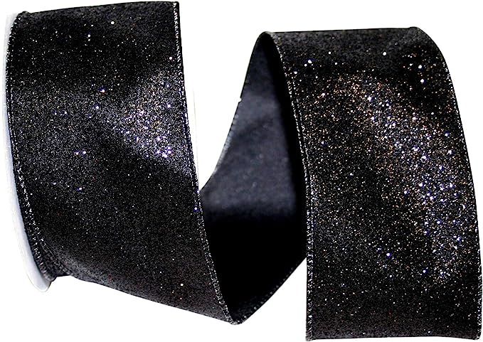 Reliant Ribbon Glitter Lame Wired Edge Ribbon, 2-1/2 Inch X 10 Yards, Black | Amazon (US)