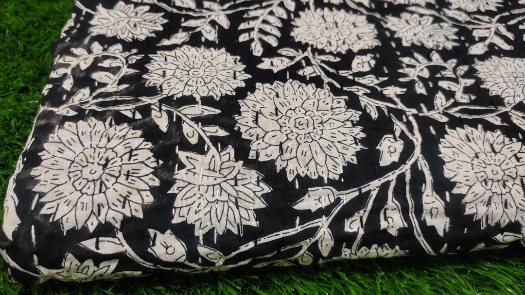 Indian Black Floral Bedspread or Quilt Queen Black and White Floral Quilt Quilt for Sale Handmade... | Etsy (US)