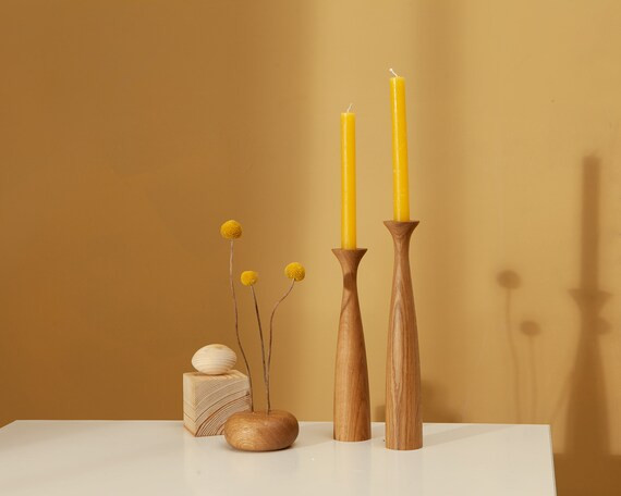 Taper Candle Holder Wood Home Decor Set of 2 Oak Candlestick | Etsy Canada | Etsy (CAD)