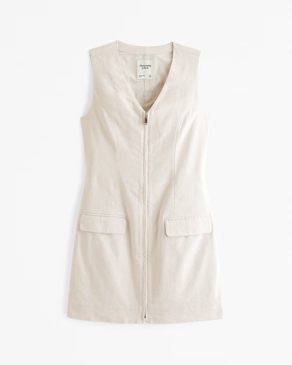 The A&F Mara Linen-Blend Zip-Up Mini Dress | Abercrombie & Fitch (US)