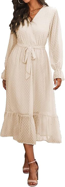BTFBM Women's Casual Dresses Long Sleeve Wrap V Neck Floral Print Bohemian Swing A-Line Pleated H... | Amazon (US)