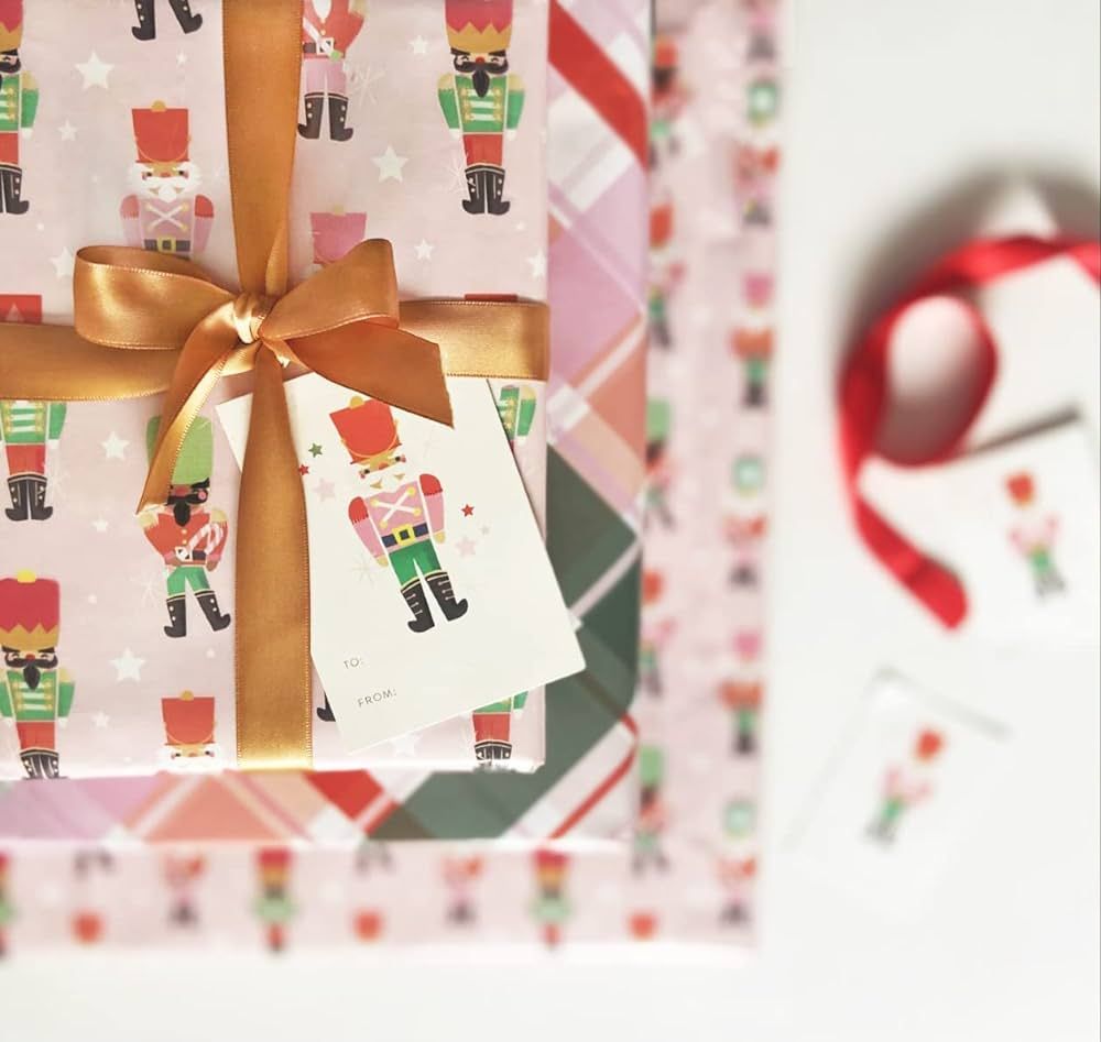 Pink Christmas Wrapping Paper Set w/ 6 - 27" x 39" flat sheets, 9 Christmas Gift Tags & Ribbon - ... | Amazon (US)