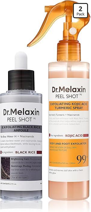 Dr.Melaxin body & face peel shot duo glow black rice peeling ampoule kojic acid & turmeric spray | Amazon (US)