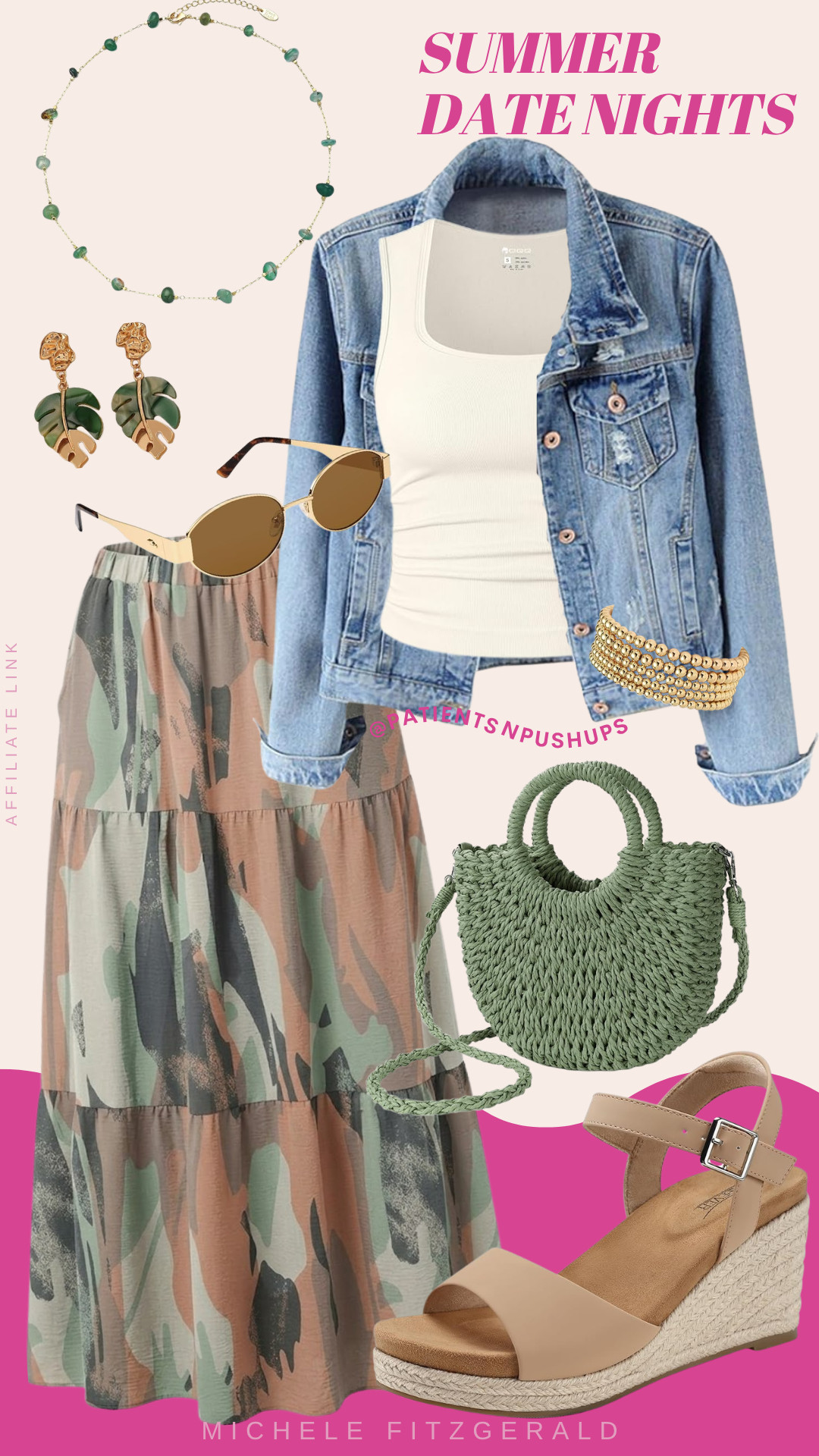 I'm all about those romantic summer nights! This camo skirt, paired with a comfy tee and my favorite denim jacket, is perfect for a casual date night 🌸🌙. And don't forget the beach bag and sandals to complete the look! #SummerDateNights #FashionFinds 

 #LTKMothersDay #LTKgrwm #LTKootd