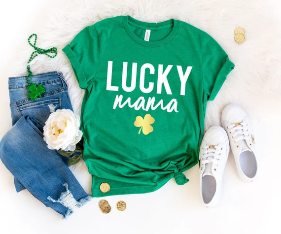 St Patricks Day Shirt - Lucky Mama Shirt - Shamrock Shirt - Irish Tee - Shirt for Moms - Green St... | Etsy (US)