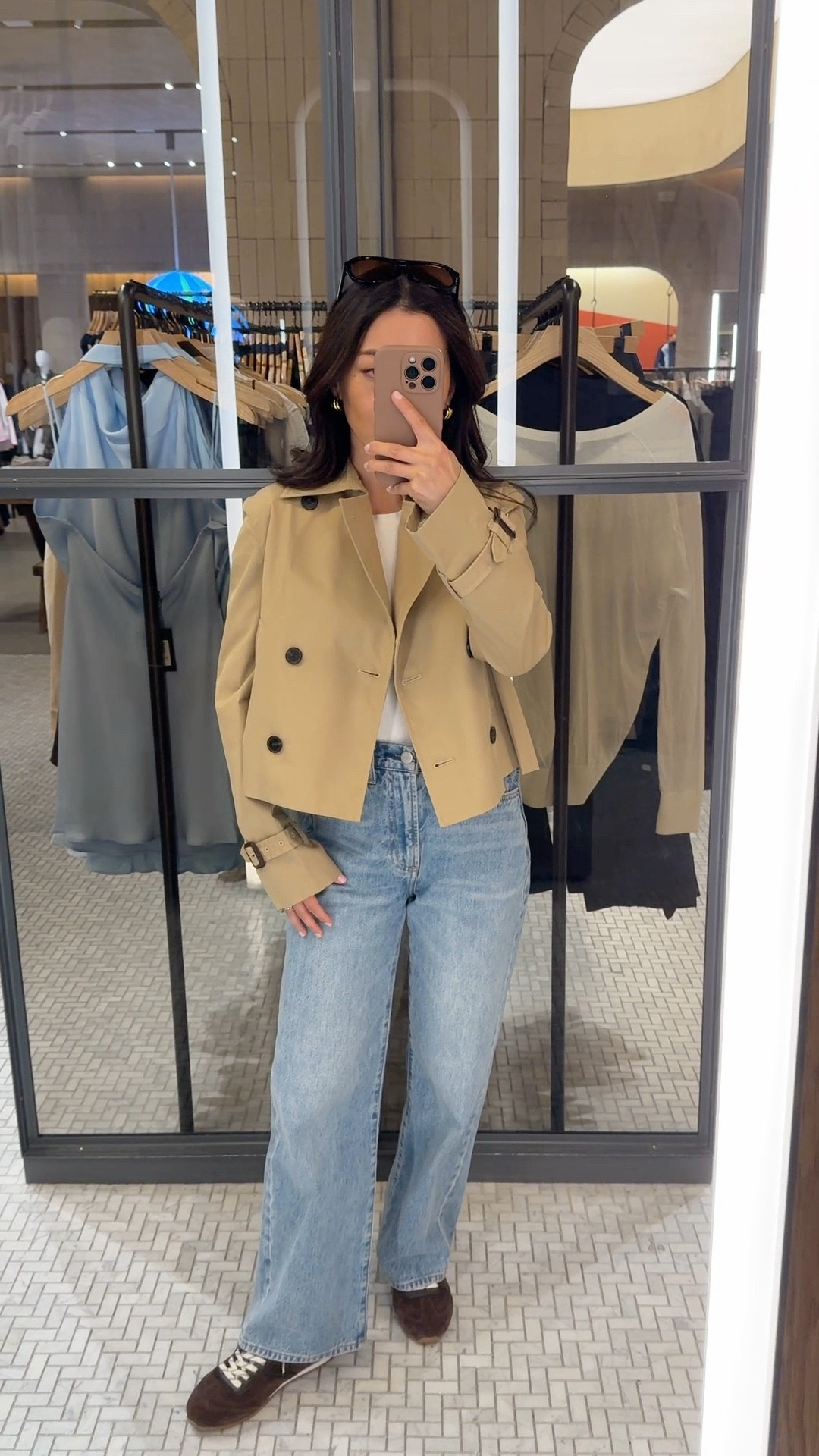 Petite friendly short trench coat

• Esquire cropped trench coat xxs

• Aritzia Farrah jeans sz 24 short, slightly loose at my waist, length is greatt

• HomeStretch ribbed long sleeve tee I size up to XS

• Dolce Vita suede sneakers runs small, size up! I took a 6 for a comfortable fit

• Madewell sunglasses & bag

Spring jacket, cropped jacket, petite friendly jeans

#LTKootd #LTKPetite #LTKmomlife