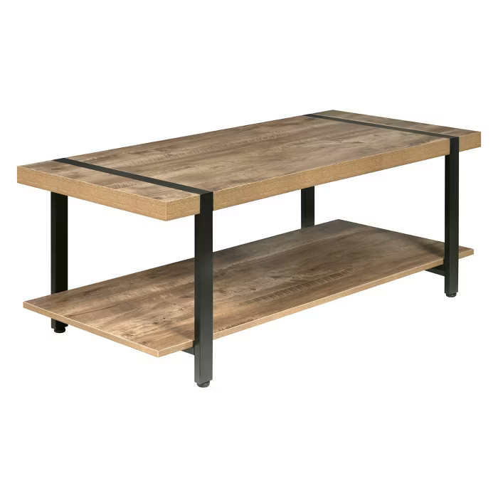 Bourbon Foundry Coffee Table Wood and Inset Black Steel Oak - OneSpace | Target