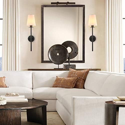 Permo Set of 2 Modern Classy Vintage Wall Sconce with Flared White Textile Lamp Shade Living Room Be | Amazon (US)