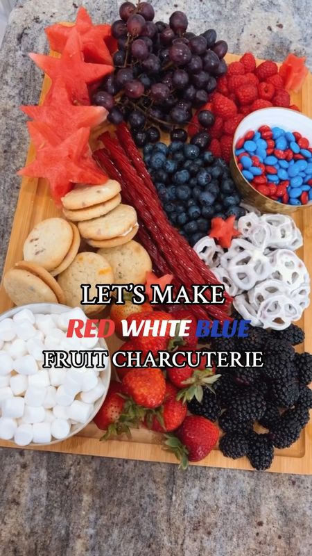 Red white and blue fruit & treat charcuterie board! Save this for a quick tees plate for your 4th of July party!! 

#LTKVideo #LTKSeasonal #LTKFamily