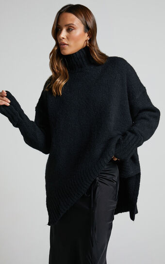 Luella Jumper - Oversized Turtle Neck Jumper in Black | Showpo (US, UK & Europe)