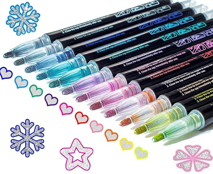 Stocking Stuffers Teen Girls: 12 Glitter Markers Christmas Gifts Teens Outline Glitter Pens Shimm... | Amazon (US)