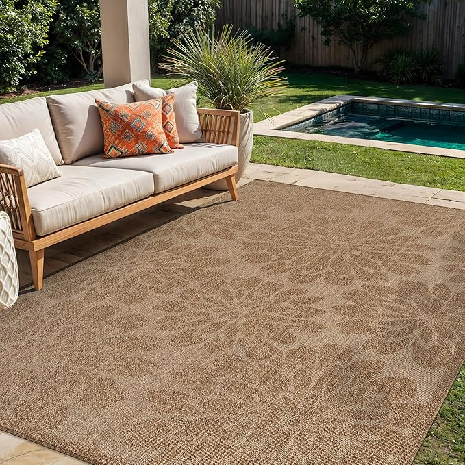 Amazon.com: Rugshop Floral Indoor Outdoor Flat Woven Area Rug,Natural Jute-Style,Easy-Care Patio ... | Amazon (US)