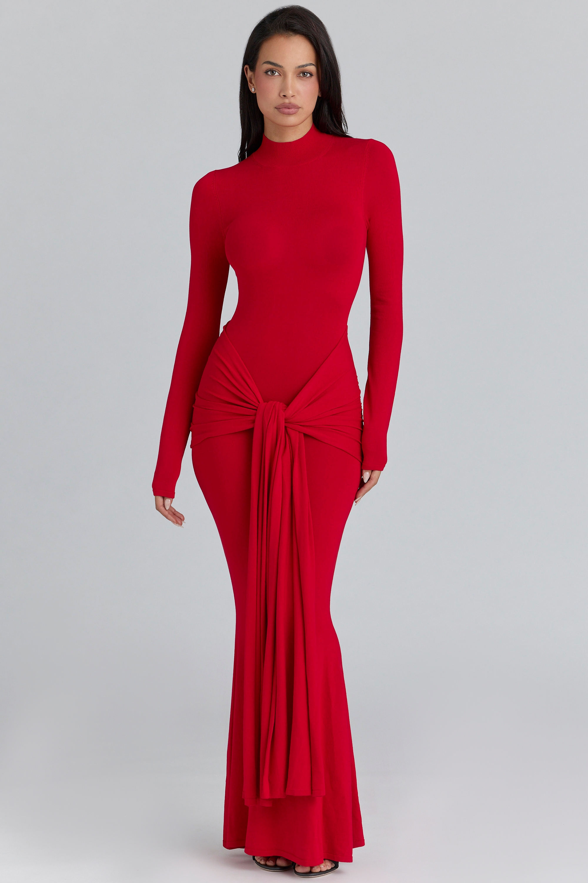 scarlet red hip drape maxi dress | House of CB