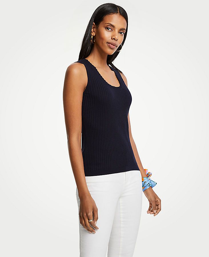 Lace Trim Scoop Neck Sweater Tank | Ann Taylor (US)