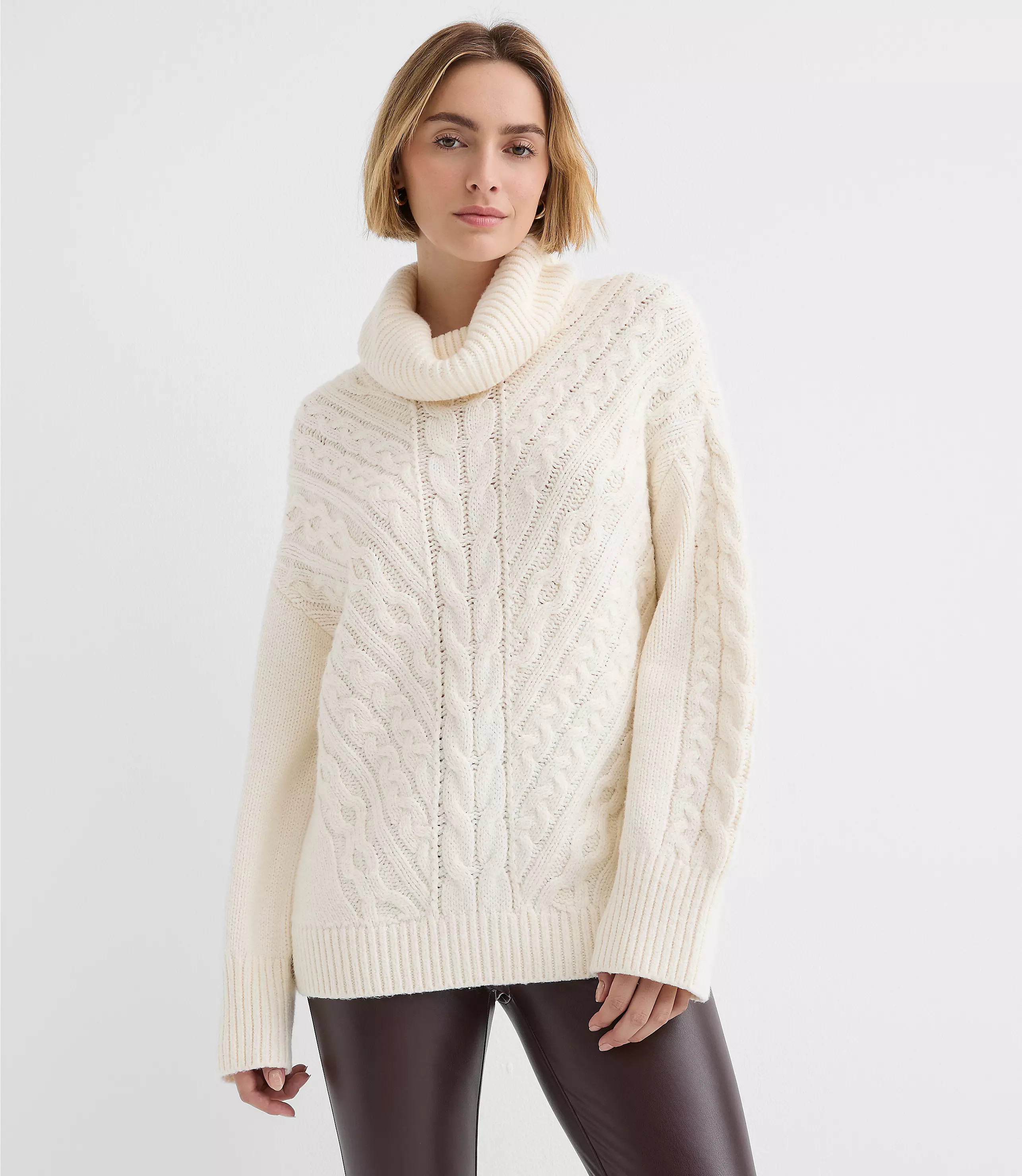Cable Cowl Neck Tunic Sweater | LOFT