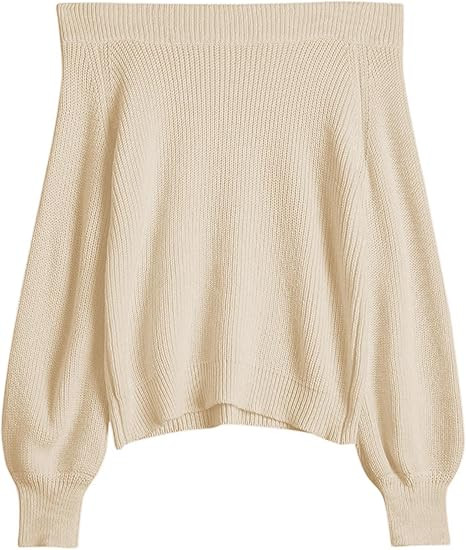 ZAFUL Women Off Shoulder Sweater Long Sleeve Knit Sweater Loose Pullover Jumper Tops | Amazon (US)