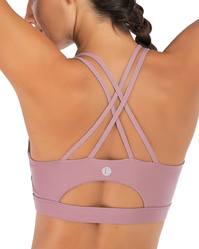 RUNNING GIRL Strappy Sports Bra for Women, Sexy Crisscross Back Medium Support Yoga Bra with Removab | Amazon (US)
