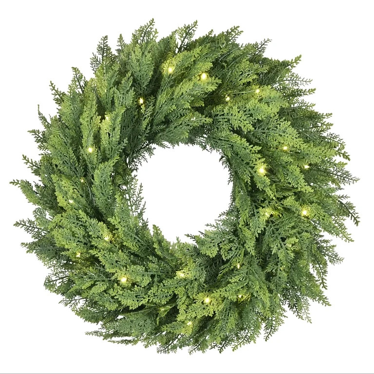 Pre-Lit Cypress Artificial Christmas Wreath, Green, 24", by Holiday Time | Walmart (US)
