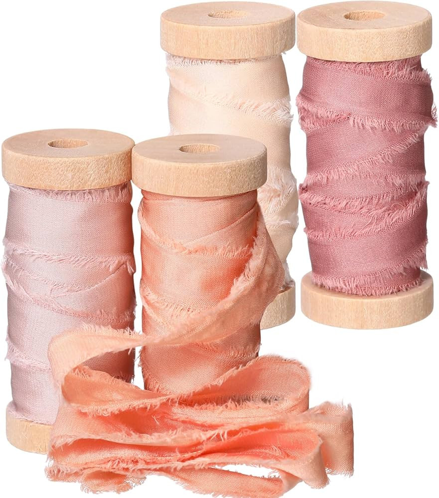 Mindsoft Frayed Chiffon Ribbon for Craft, Silk Satin Ribbons 1/2-1/4 Inch x 20 Yard Handmade Seam... | Amazon (US)