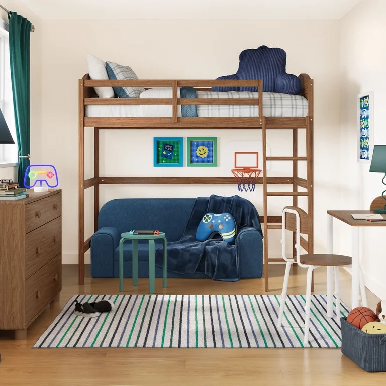 Mainstays Kids Twin Wood Loft Bed, Warm Walnut - Walmart.com | Walmart (US)