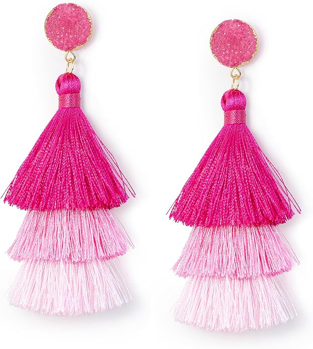 Me&Hz Colorful Layered Tassel Earrings Bohemian Statement Tiered Tassel Big Dangle Drop Earrings ... | Amazon (US)