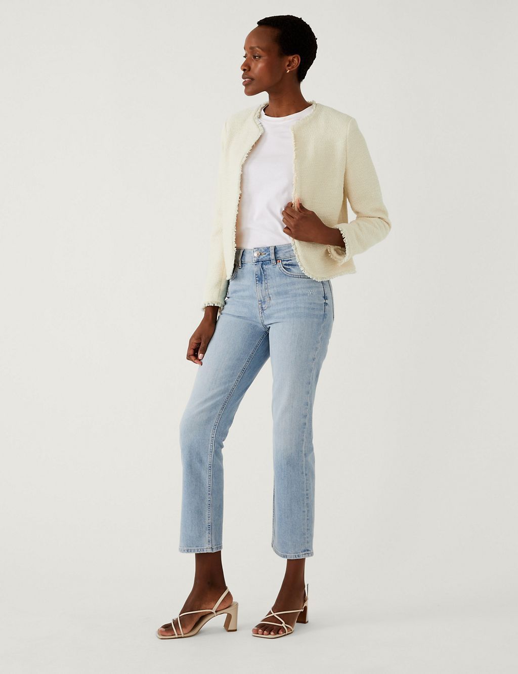 Pure Cotton Tweed Collarless Short Jacket | Marks & Spencer (UK)
