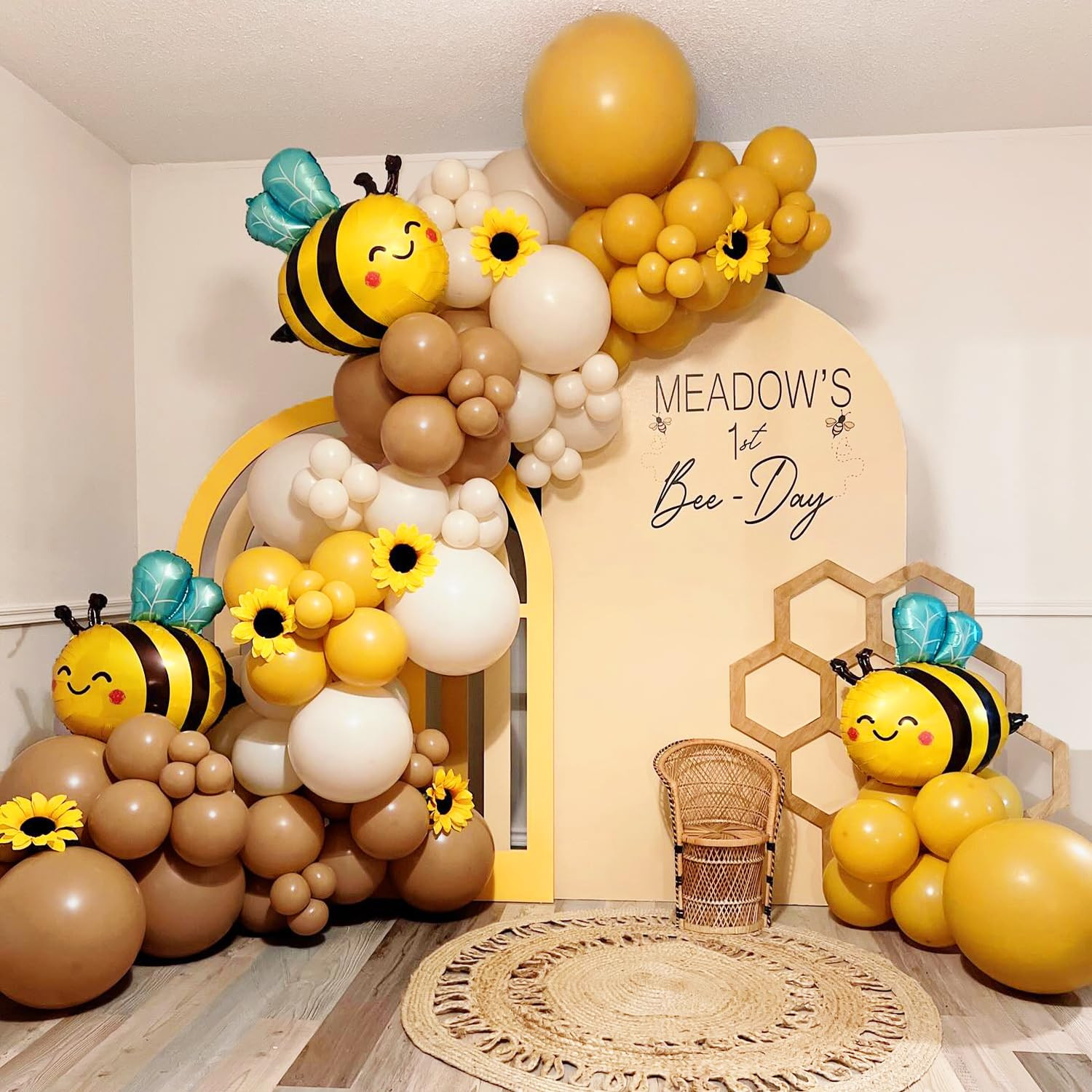 Bee Balloons Arch Kit Mustard Yellow Sand White Brown Bee Balloons for Bee Baby Shower Party Deco... | Amazon (US)