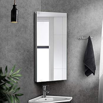 24 Inch Wall Mount Corner Medicine Cabinet with Mirror, Bathroom Wall Cabinet, Polished Stainless St | Amazon (US)